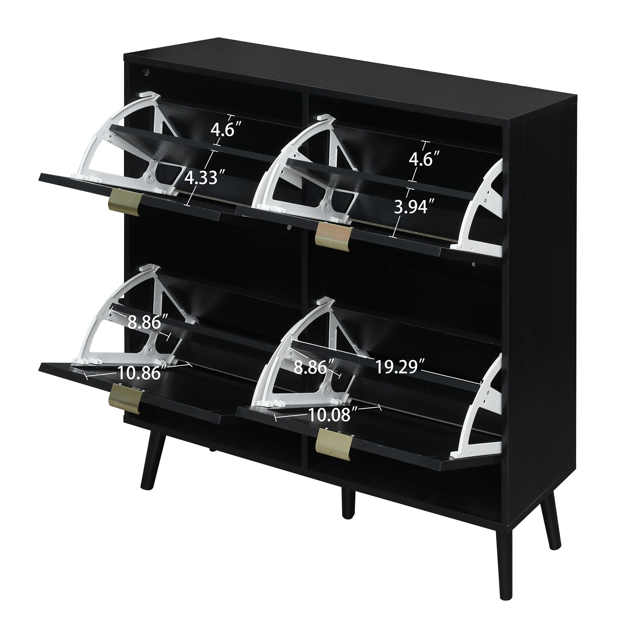 Kadyn 41.34" Black Rattan 4 Door Shoe Rack, Freestanding Shoe Rack Storage Organizer for Entryway, Shoe Storage Cabinet