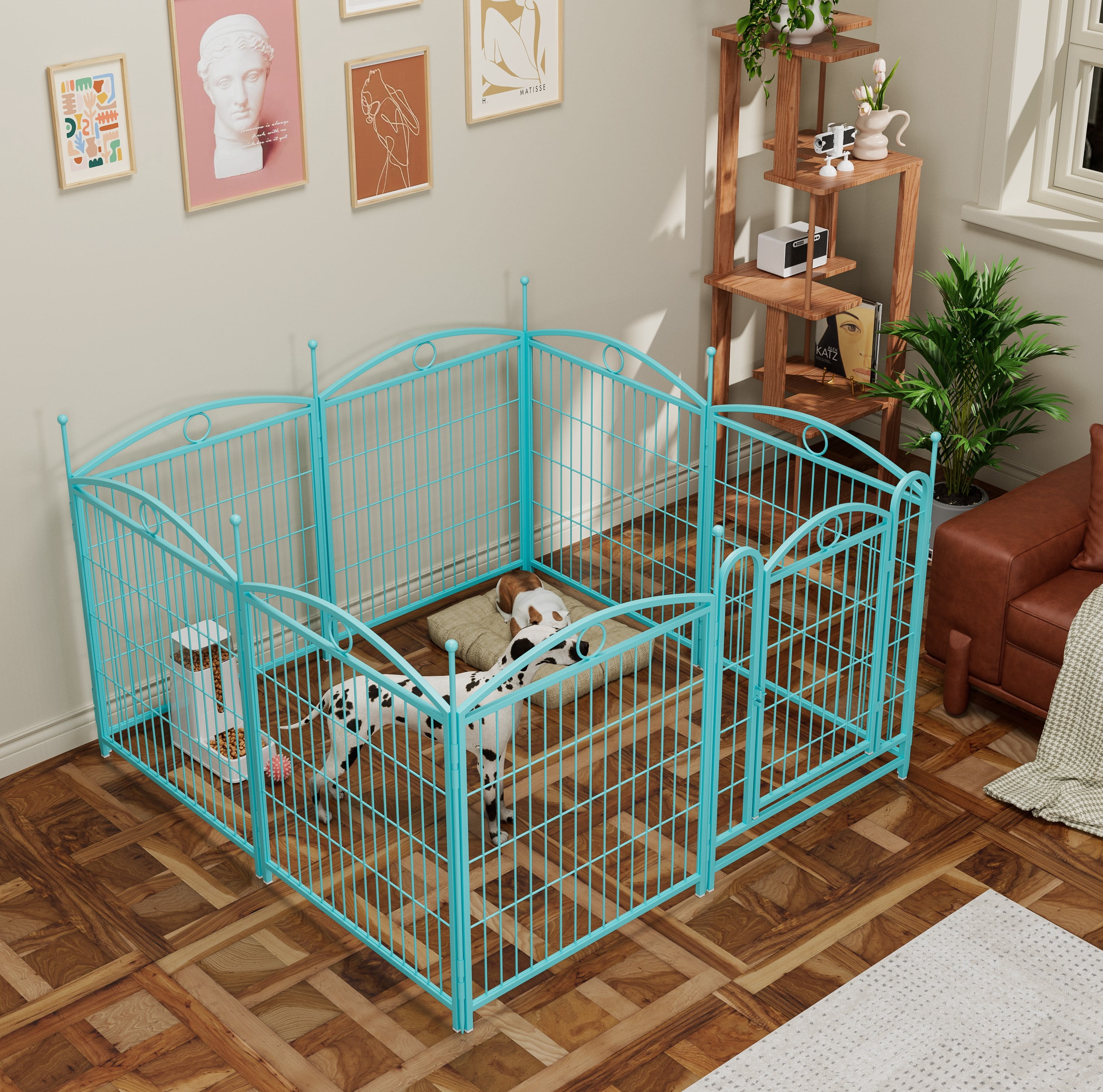 ZephyPaws Dog Playpen Indoor 32 inch 8 Panels Metal Dog Pen Pet Dog Fence Outdoor Exercise Pen with Doors,Foldable Blue