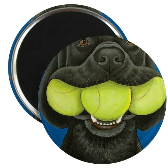 CafePress - Black Lab With 3 Tennis Balls Magnet - 2.25" Round Magnet, Refrigerator Magnet, Button Magnet Style