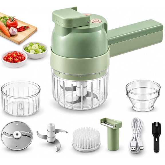 2027 Upgraded Multi Blade Chopper Electric Hand Held, 5-in-1 Wireless Vegetable Chopper with Slicing Grating Peeling, Rechargeable Food Processor for Garlic Onion Meat