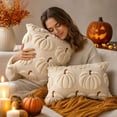 thumbnail image 2 of Pumpkin Lumbar Throw Pillow Cover, Cream Textured Autumn Accent Cushion with Brown Stem, Fall Thanksgiving Sofa Decor, 19.69 x 11.81 in, 2 of 6