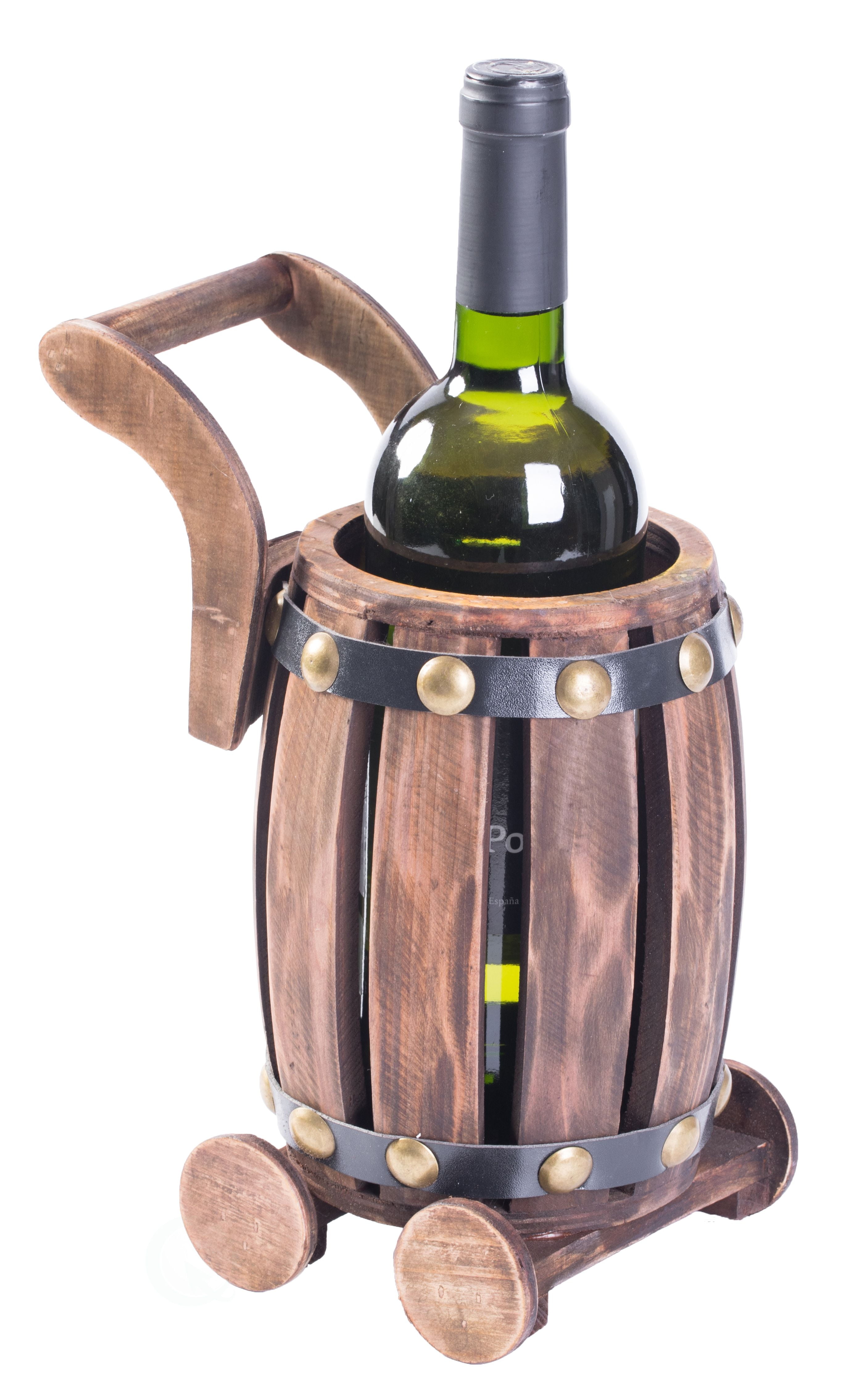 Wooden Barrel Cart Vintage Decorative Shaped Single Bottle Wine Holder