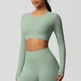 thumbnail image 2 of Timegard Hauts de Yoga pour Femmes Skinny Extensible Col Rond Manches Longues Cropped Tops de Gym Couleur Unie, 2 of 6