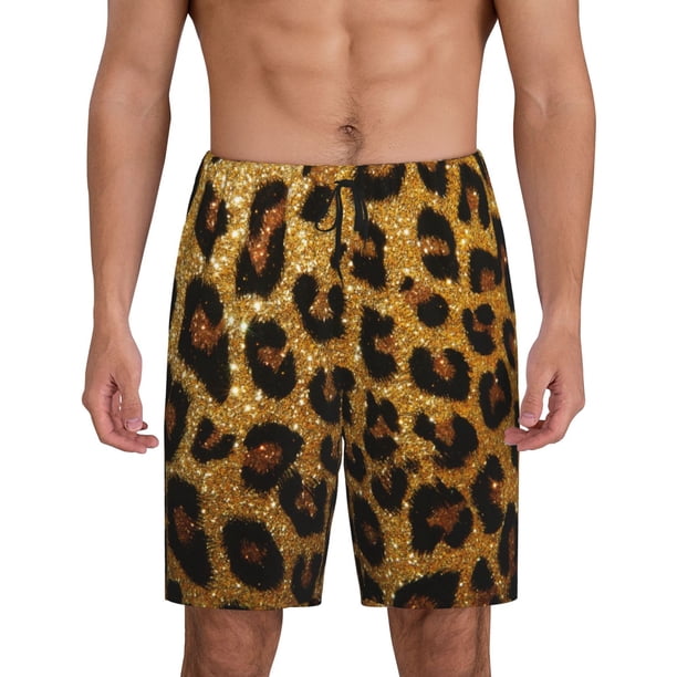 Fotbe Golden Leopard Glitter Pantalones Cortos de Pijama para Hombre, Ropa de Dormir, Pantalones de Pijama Cortos para Hombre-Medium