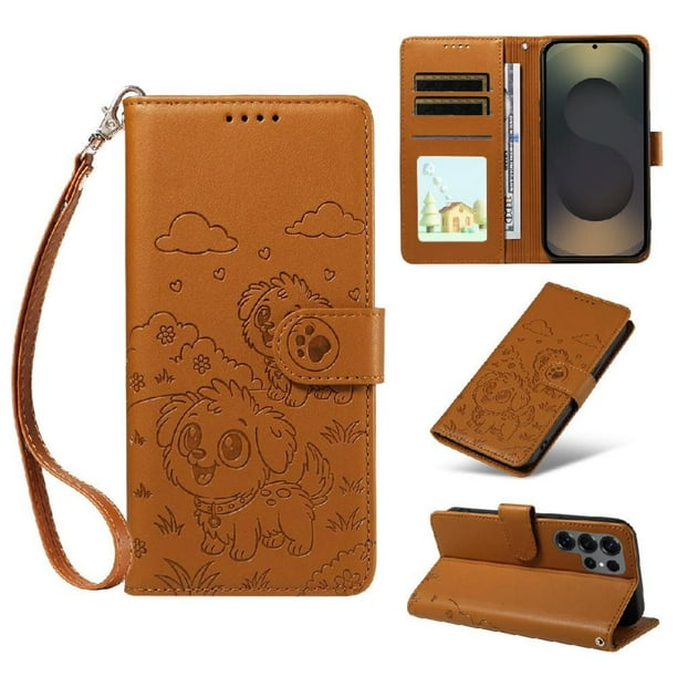 Funda Cartera GANGXUN con Diseño de Perrito en Relieve para Samsung Galaxy S25 Ultra , Protección 360° con Ranuras y Correa Desmontable