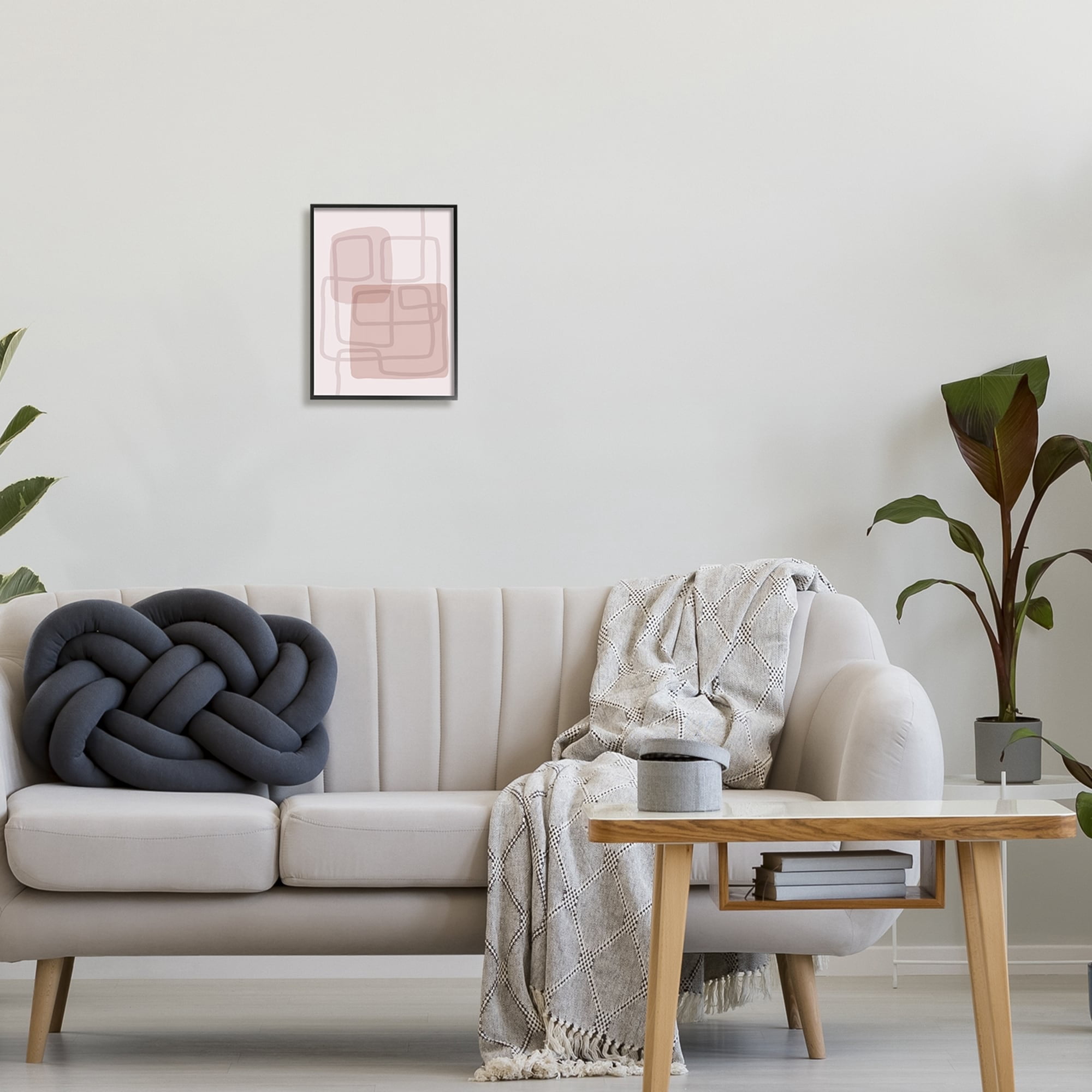 Stupell Industries Soft Abstract Boho Squares Abstract Painting Gray Framed Art Print Wall Art