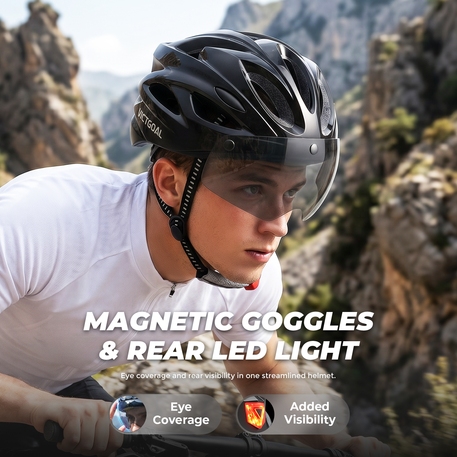 VICTGOAL Adult Bike Helmet with Light and Goggles photo 3