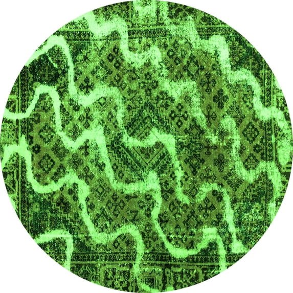Ahgly Company Indoor Round Abstract Green Modern Area Rugs, 4' Round