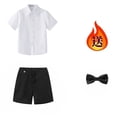 thumbnail image 5 of Mifsaly Toddler Boys 3 Piece formal Outfit Sets Summer Lapel Button Down Shirts with Bow Tie and Uniform Shorts Kids Back To School Class Photos Stage Performance, 5 of 7
