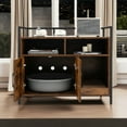 thumbnail image 2 of Demi Bonn 35" Hidden Cat Litter Box Enclosure Furniture, Cat Washroom with Cat Scratcher, 2-Door Cat House, Metal Frame, Wooden Litter Box Furniture, Brown, 2 of 7