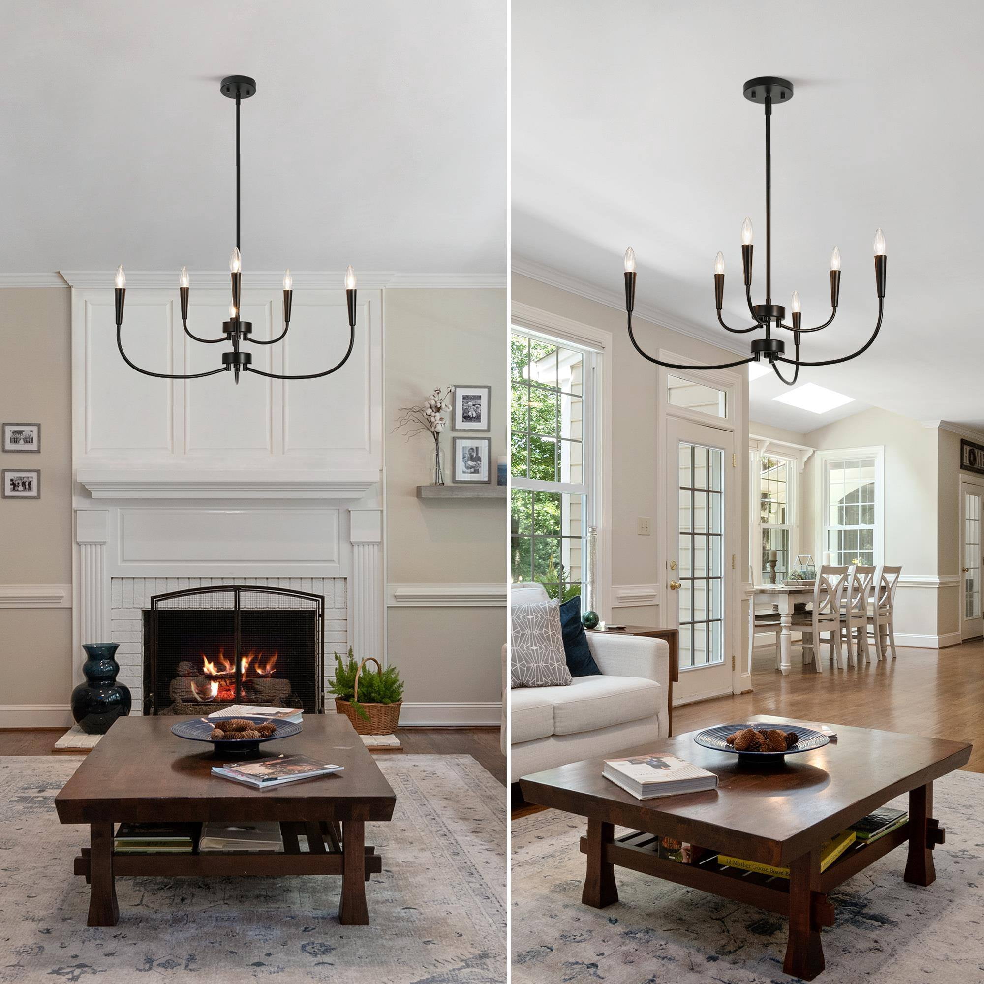 LNC Trucatinon 29.9-in Large 6 -Light Matte Black Metal Chandelier
