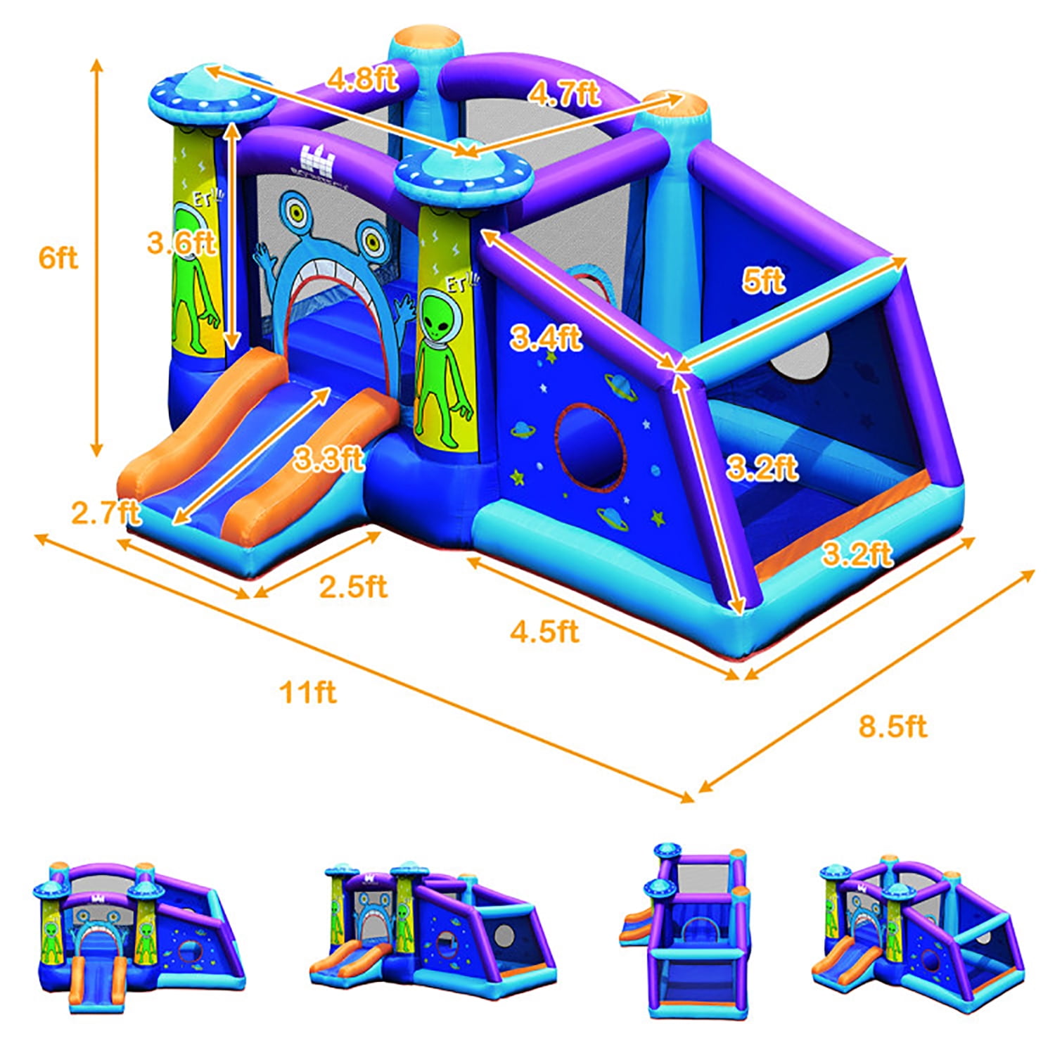 Aimee Lii Kids Inflatable Bounce House Aliens Jumping Castle without Blower, Kids Bounce House