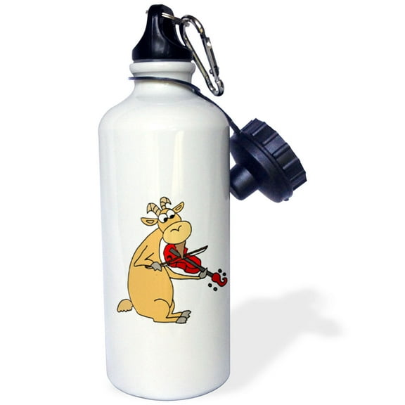 3dRose, Funny Cute Goat Playing the Fiddle or Violin, Flip Straw 21oz Water Bottle