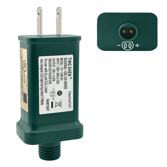 29V 0.45A Power Supply Class 2 LED Transformer LED Raintight IP44 US Plug Adapter, Seasonal-Use LED Driver for LED String Light, Holiday Lighting, Christmas X-Mas Tree TS-13W29V - Right Positive