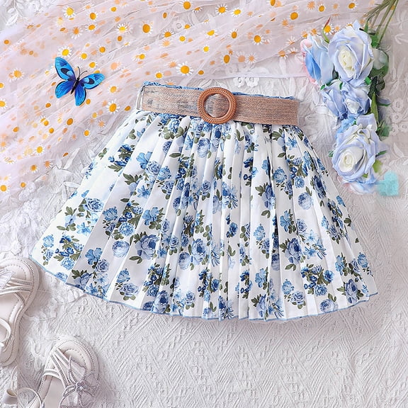 JIAYUE Girls Spring Summer Skirts Floral Mini Elegant Printed Pleated For Children Stylish Everyday Wear