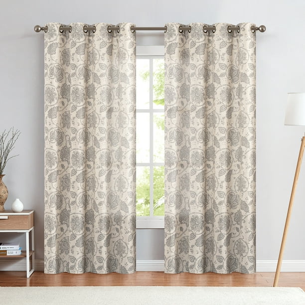 Curtainking Floral Curtains 84 inches Light Filtering Window Curtains ...
