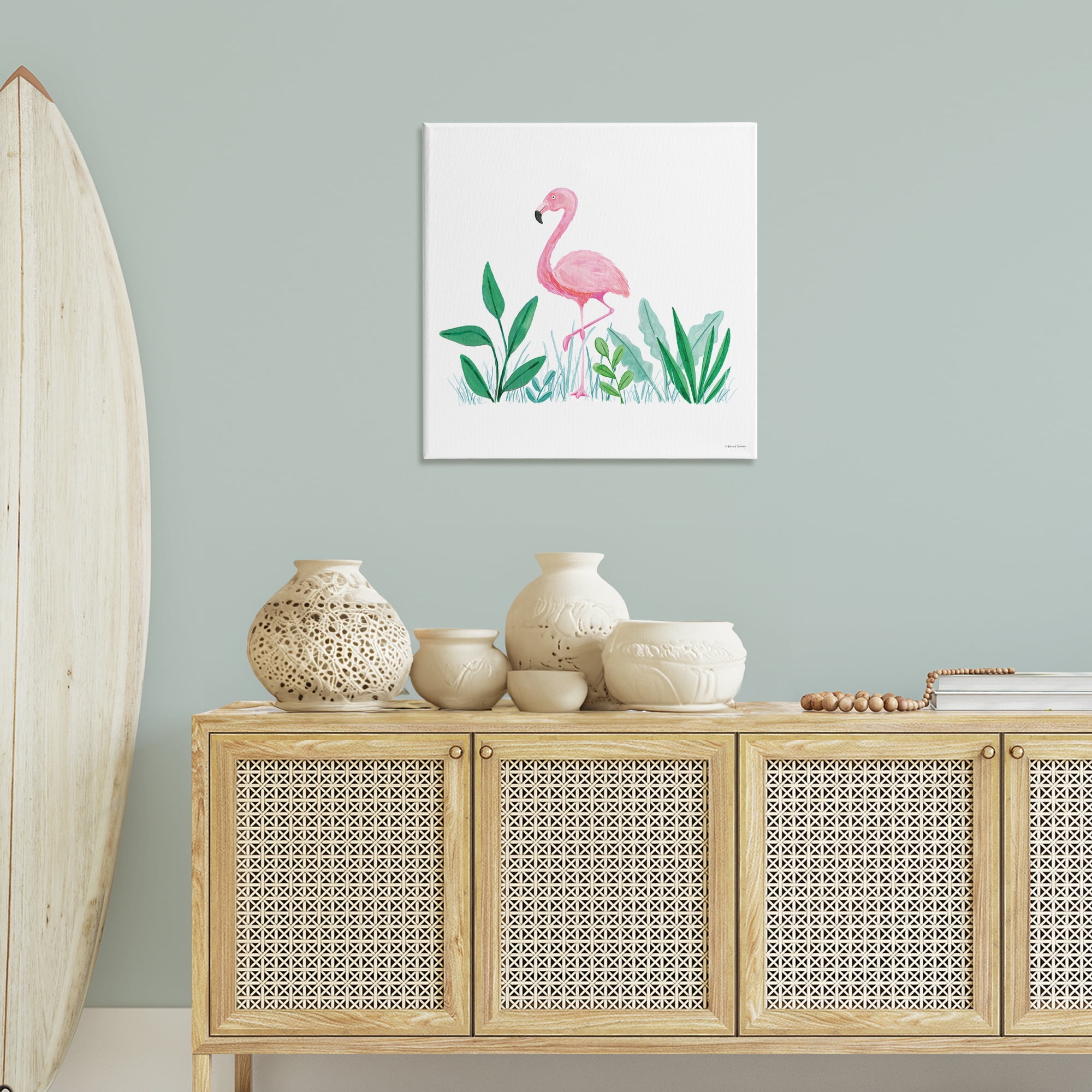Stupell Industries Summer Flamingo & Fronds Animals Painting Wrapped Canvas Art Print Wall Art, 30 x 30