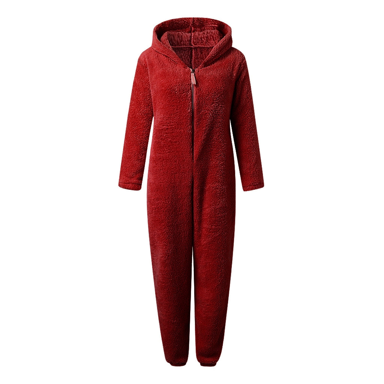 Hjcommed Women s Warm Fleece One Piece Footed Pajamas Plush Hooded Jumpsuit Sleepwear Women Long Sleeve Hooded Jumpsuit Pajamas Casual Winter Warm