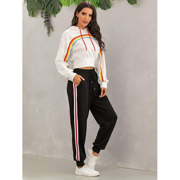 Women s Drawstring Waist Striped Side Jogger Sweatpants with