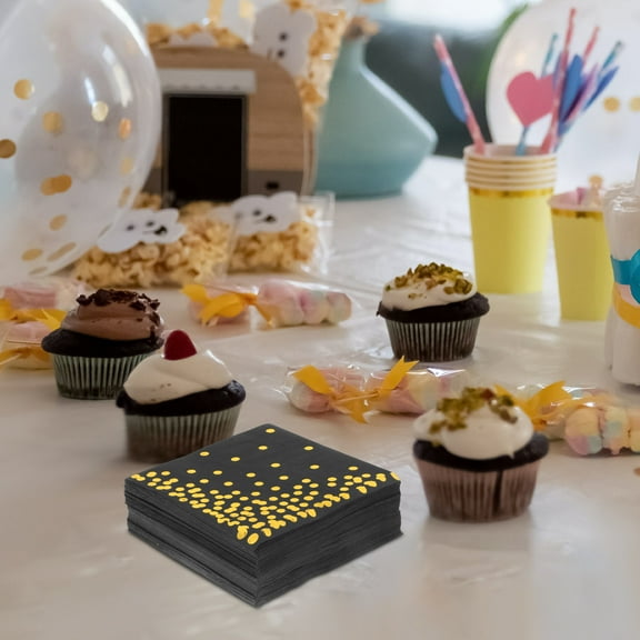 Raindrops  Graduation Dinner Paper Towels Gold Foil Guest Napkins Black