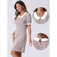 thumbnail image 2 of DARING DIVA Peter Pan Collar Plaid Puff Mini Tweed Dress XS Pink, 2 of 6