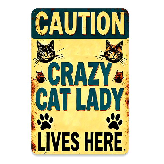Funny Cat Sign Vintage Cat Wall Art Cat Metal Tin Signs Cat Decor Gifts For Cat Lovers Cat Posters Crazy Cat Lady Lives Here Sign Wall Art for Home,Bedroom,Bar, Cafe,Garage,Farmhouse Decor 8x6 Inch