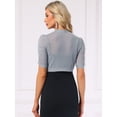 thumbnail image 3 of DARING DIVA Women's Open Front Short Sleeve Mesh Sheer Shrug M Light Grey, 3 of 6