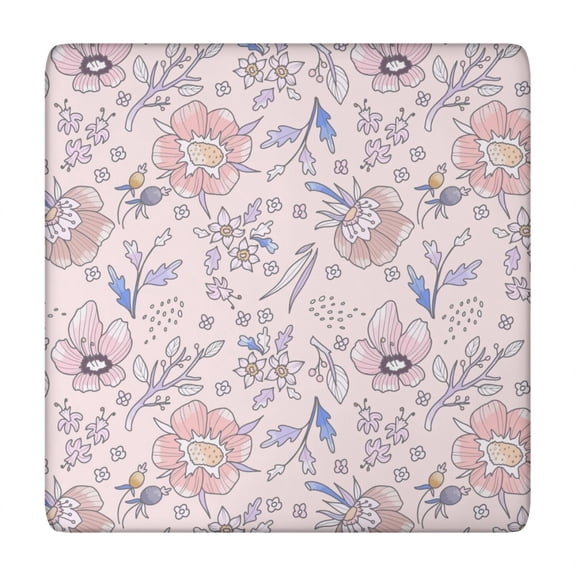 Waterproof Elastic Edge Tablecloth with Floral Print, Durable 34x34 Inch Polyester Cover for Home or Garden Use