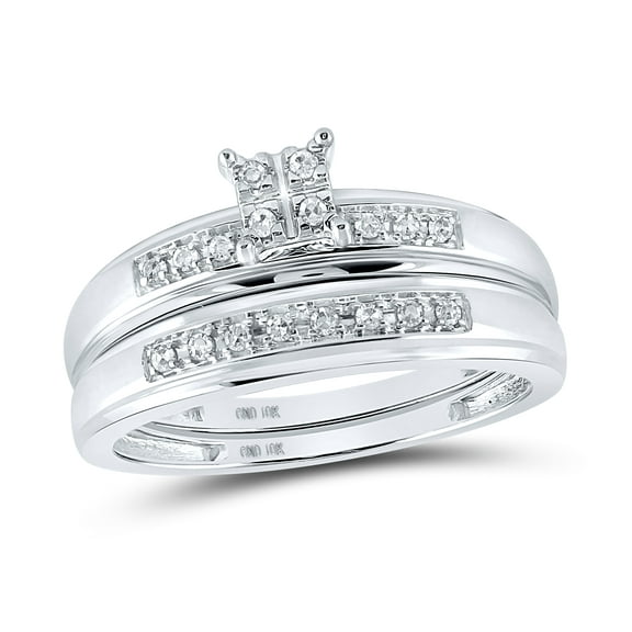 10K White Gold His Hers Round Diamond Cluster Matching Wedding Set 1/5 Cttw, Womens Size: 5-10, Mens Size: 7-13