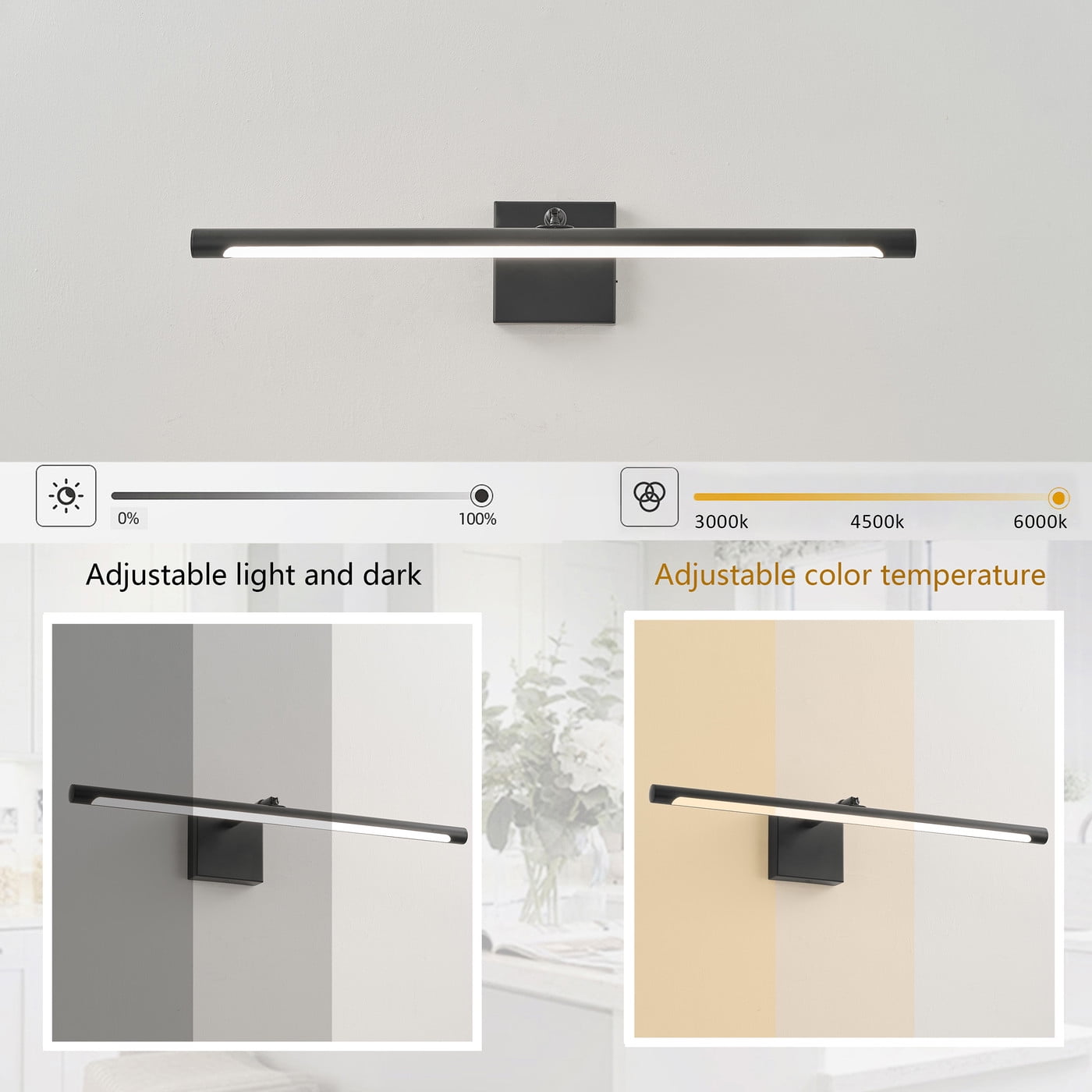 Modern LED Vanity Light Fixture Classic Bathroom Linear Wall Sconce Over the Mirror Black Industrial Vanity Lighting