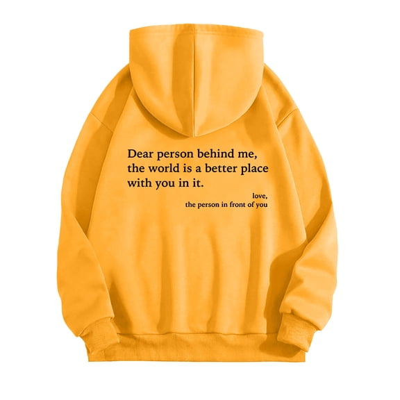 felwors Unisex Oversized Hoodie with Inspirational "Dear Person Behind Me" Back Graphic - Casual Pullover Sweatshirt Yellow, XXXL
