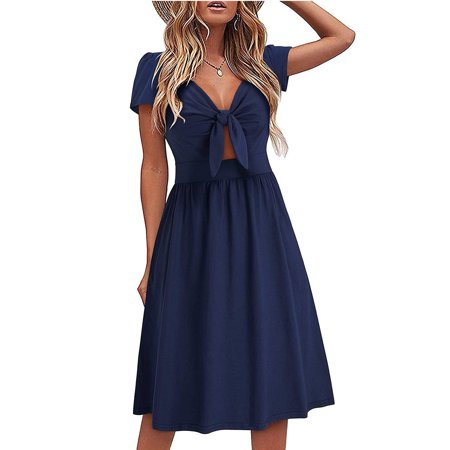 

Inkach Womens V-Neck Bow Dress Print Dresses