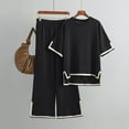 thumbnail image 3 of QUYUON Sweater Sets Women 2 Piece Lounge Sets Short Sleeve Knit Pullover Tops Wide Leg Pants Side Split Two Piece Summer Outfits Crew Neck Sweatshirt Matching Set Black One Size, 3 of 8