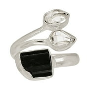 XTREMEGEMS Natural Black Tourmaline & Herkimer Diamond 925 Silver Ring s.7.5 ALLR-30014
