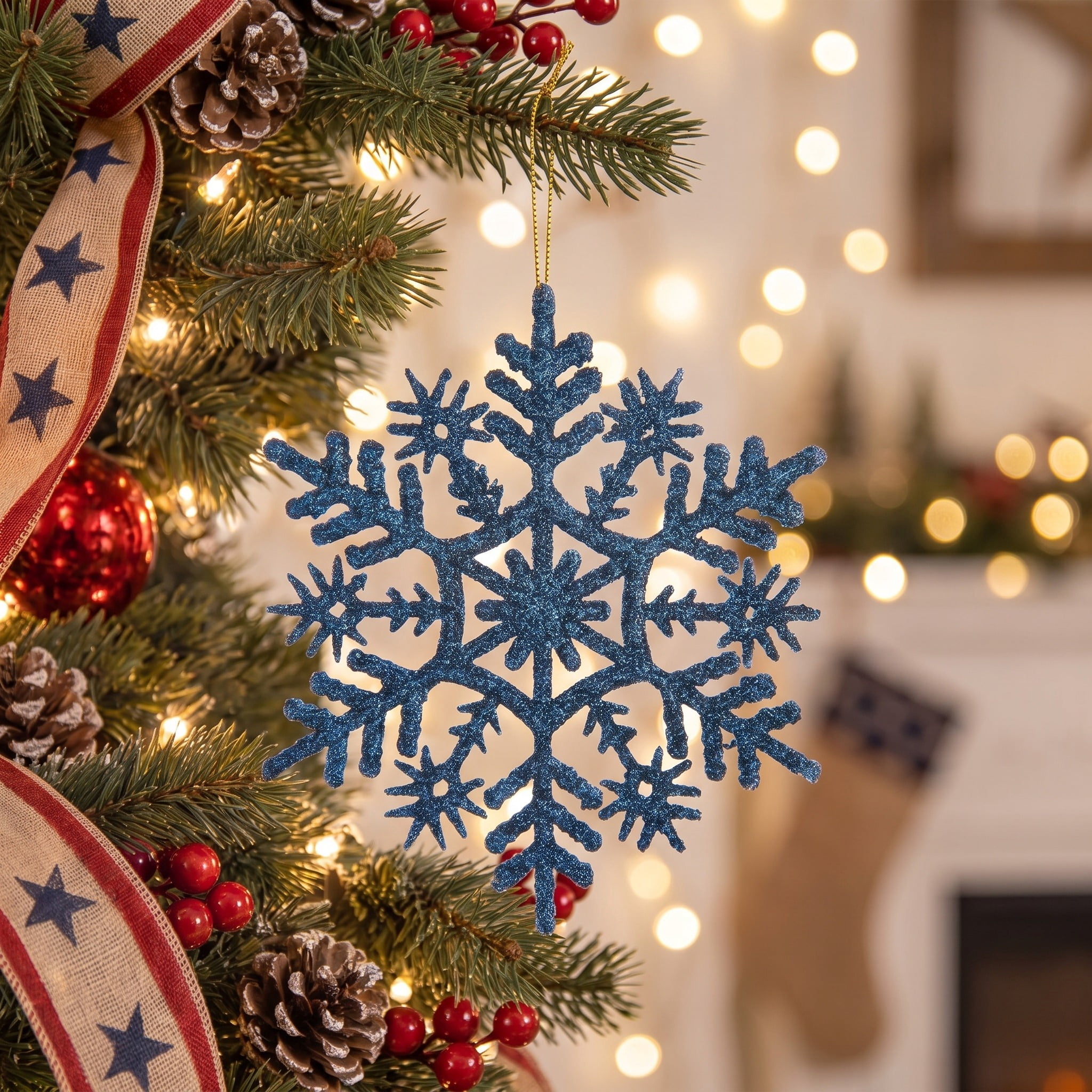 20-Count Navy Blue Glitter Snowflake Christmas Ornaments, 3.9", by Holiday Time