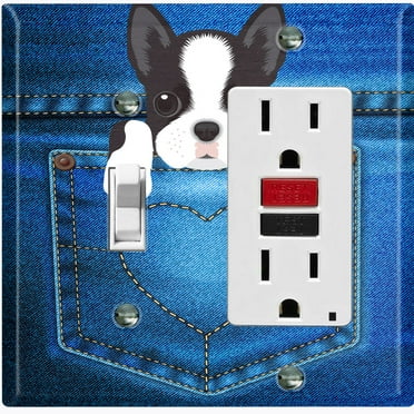 Metal Light Switch Plate Cover Cute Boston Terrier Puppy Dog Pocket DOG008