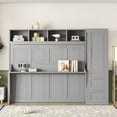 thumbnail image 3 of Queen Size Murphy Bed with Closet and Drawers, Wall Bed with Built-in Top Shelf, Can Be Folded Into A Cabinet, for Guest Room Small Room, Space Saving & No Box Spring Needed, Gray, 3 of 9