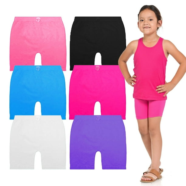 BASICO Girls Dance, Bike Shorts 6 Value Packs - for Sports, Play or Under  Skirts Dress with Ribbon (Small Size 4-7) 