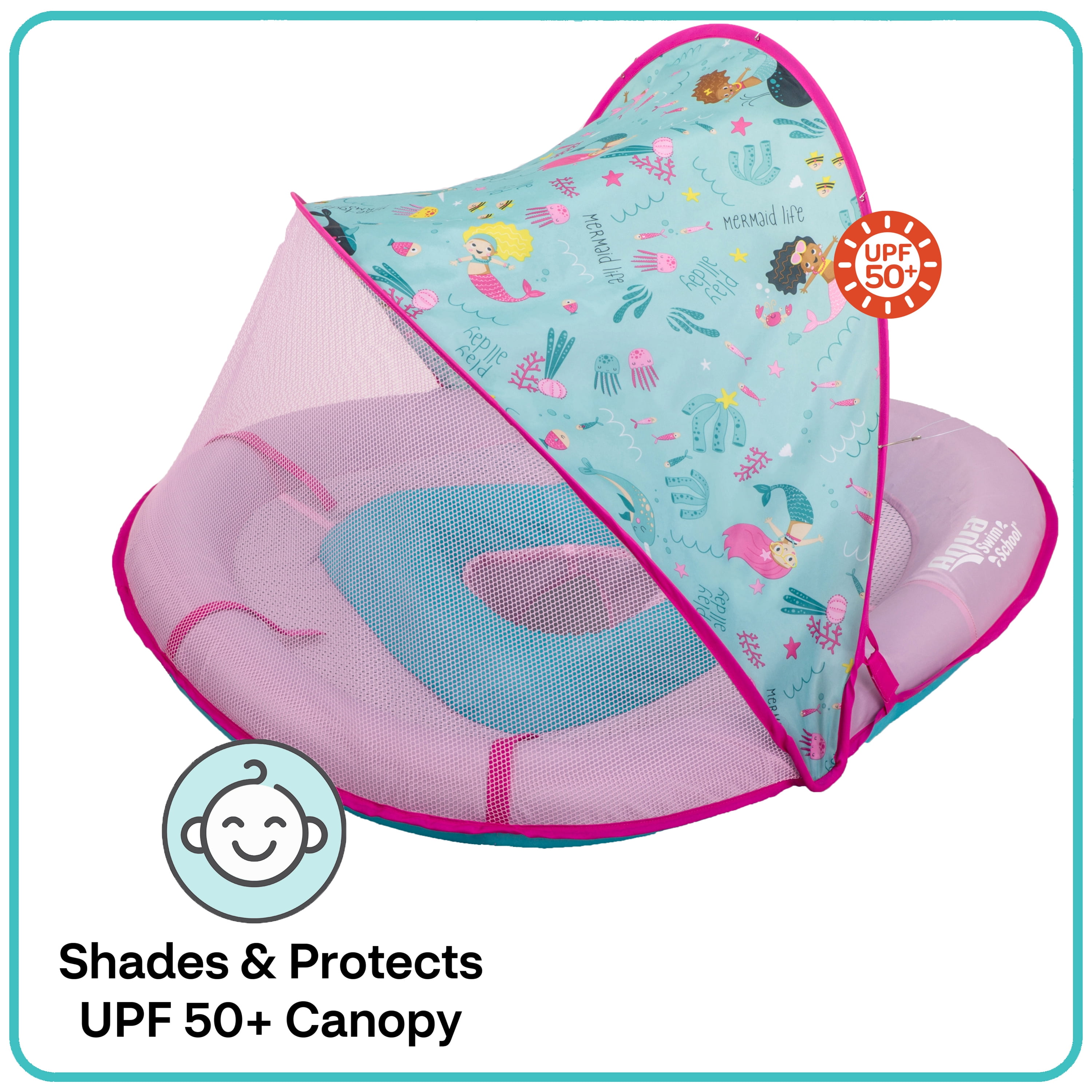 Aqua Swim School Grow-with-Me Baby Pool Float Boat for Infants, Pink Mermaid, 2 Toys Included