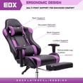 thumbnail image 6 of edx Ergonomic Video Gaming Chair High Back Office Chair with Lumbar Support and Adjustable Armrests Footrest Swivel Racing Chair, Black Purple, 6 of 9