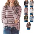 thumbnail image 2 of Blusa de mujer de manga larga con cuello redondo y gemelos, Top de retazos de rayas de leopardo para mujer, 2 of 6