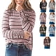 thumbnail image 2 of Blusa de mujer de manga larga con cuello redondo y gemelos, Top de retazos de rayas de leopardo para mujer, 2 of 6
