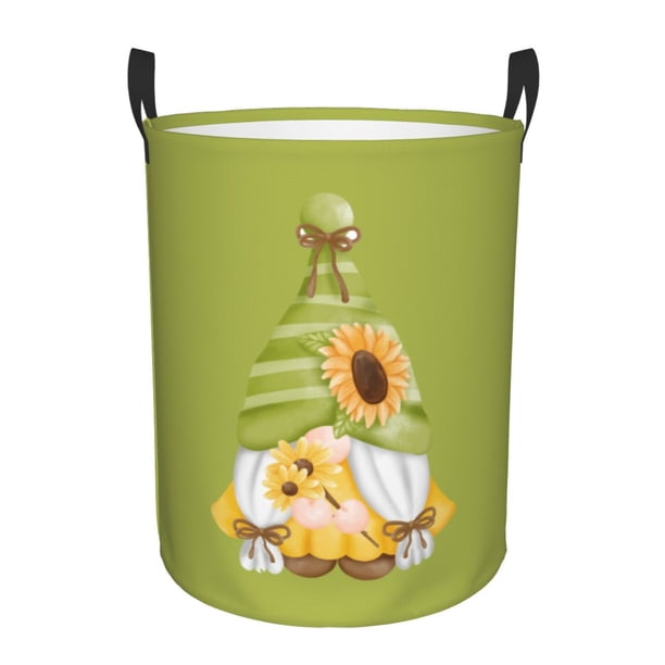 Fotbe Sunflower Gnomes Cesto de Ropa con Asas, Cesto Impermeable de Gran Capacidad, Bolsa de Lavado para Dormitorio, Cesto de Ropa con Ruedas y Asas-Small
