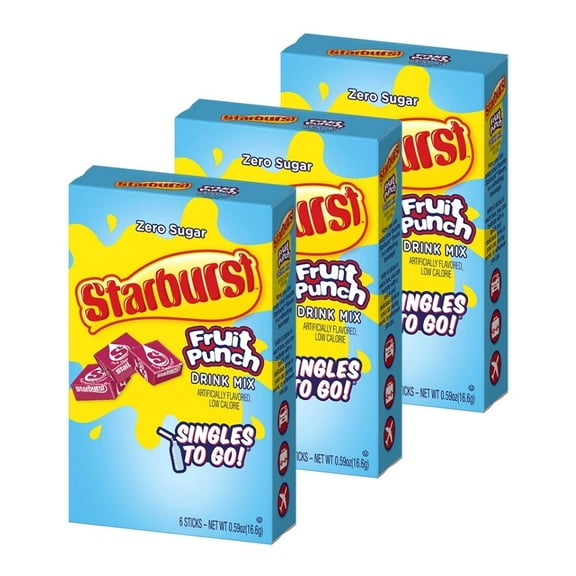 Starburst Fruit Punch Singles To Go Drink Mix, 0.59 oz, 6 CT (Pack-3)