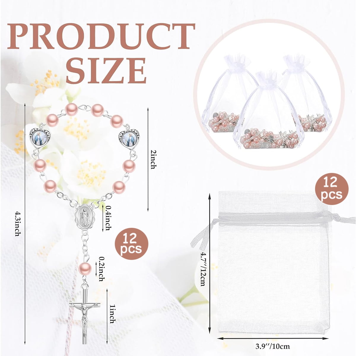 Dalrosia Mini Rosary with Organza Bags Faux Pearls Baptism Rosary Baptism Favors for Guests Catholic Finger Rosary for Christening Weddings Party Favors First Communion Gift