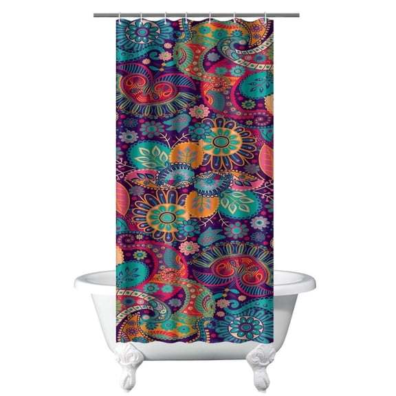 Small Stall Narrow Shower Curtain 36"W x 72"L – Tropical Bohemian Leaves, Mid-Century Abstract Boho Botanical Bathroom Decor, Vintage Floral Palm Leaf Pattern, Rustic Tribal Folk Style