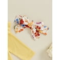 thumbnail image 6 of Aojekbee Baby Girl Fall Outfits Letter Print Crew Neck Long Sleeve Romper Floral Print Flare Pants Headband 3Pcs Clothes Set, 6 of 10