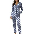 thumbnail image 2 of Womens Long Sleeve Pajama Set Soft Button Down Loungewear Two Piece PJ Set with Pockets, 2 of 4