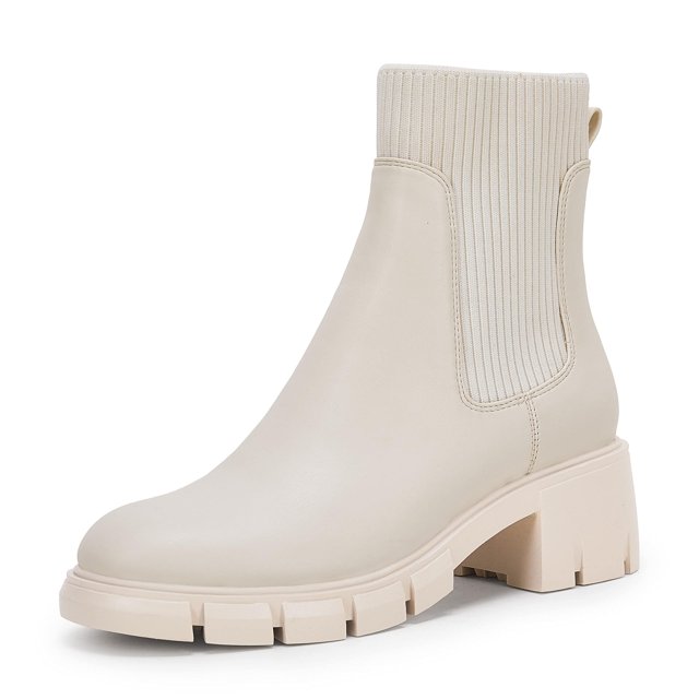 Saodimallsu Women Lug Sole Platform Ankle Boots Elastic Slip On Casual