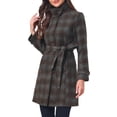 thumbnail image 4 of INSPIRE CHIC Women's Vintage Plaid Pea Coat Long Sleeve Stand Collar Belted Single Breasted XS Brown, 4 of 6